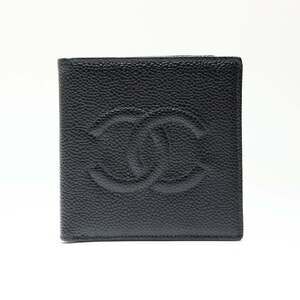 CHANEL No. 4 1996-1997 Caviar Skin Coco Mark Bi-fold Wallet in Black